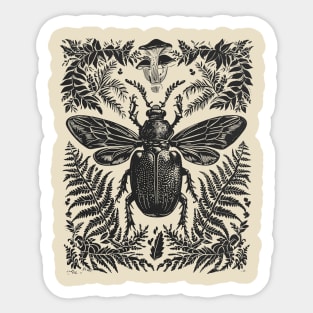 Fern and Beetle Fantasy: Woodcut Whimsy Sticker